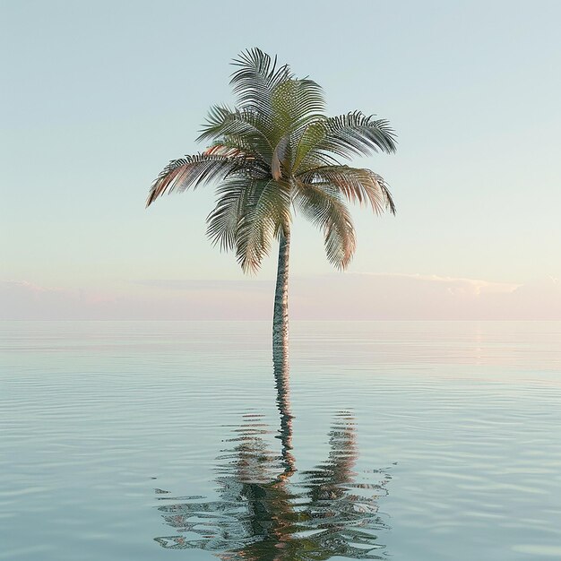 Foto 3D di una bella palma nell'acqua