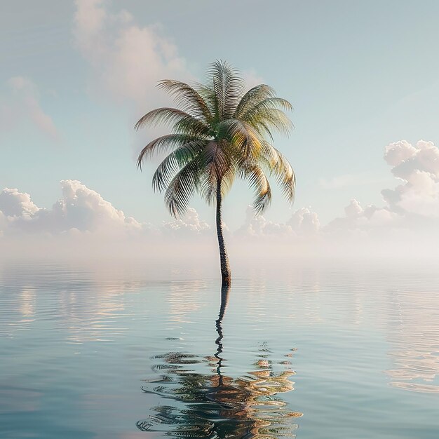 Foto 3D di una bella palma nell'acqua