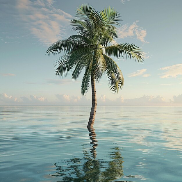 Foto 3D di una bella palma nell'acqua