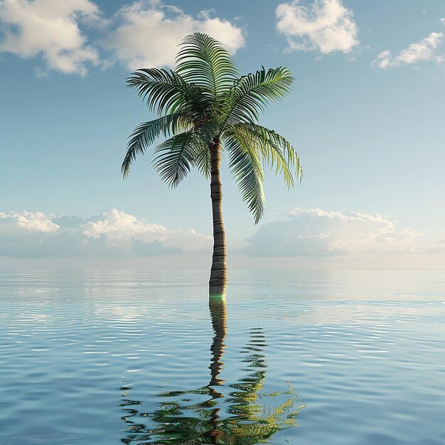 Foto 3D di una bella palma nell'acqua