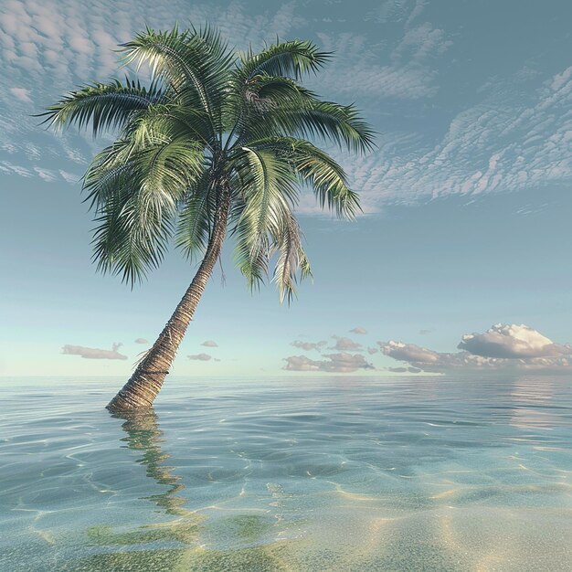 Foto 3D di una bella palma nell'acqua