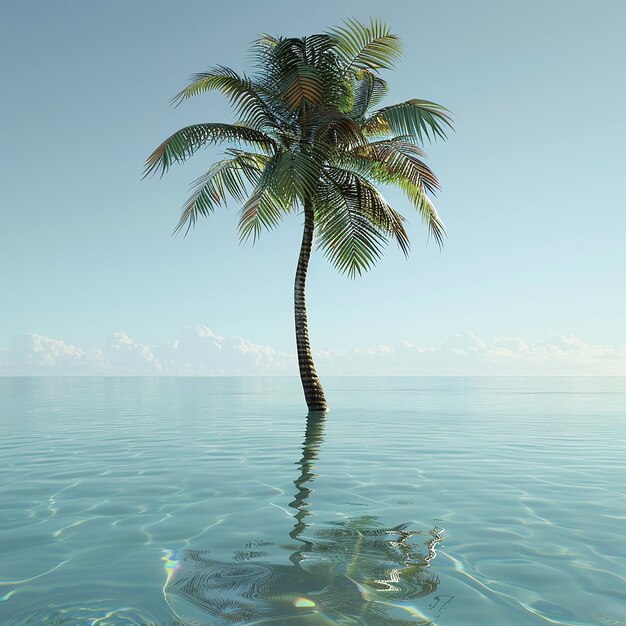 Foto 3D di una bella palma nell'acqua