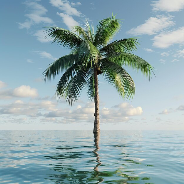 Foto 3D di una bella palma nell'acqua