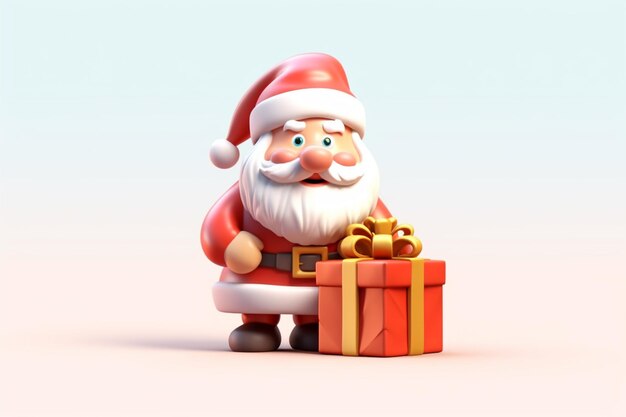 foto 3d rendering del personaggio dei cartoni animati babbo natale con confezione regalo buon natale e anno nuovo