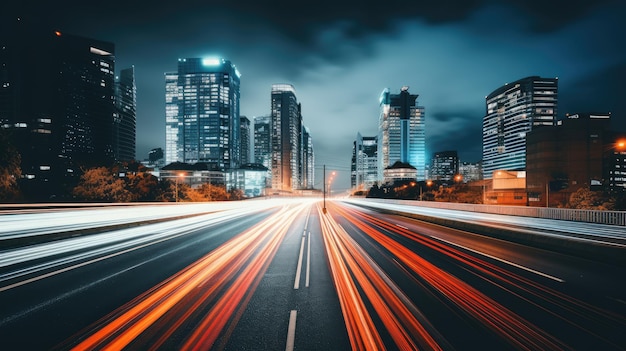 Foto a lunga esposizione di un'autostrada generata dall'AI