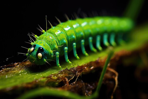 Foto a macroistruzione del bruco verde