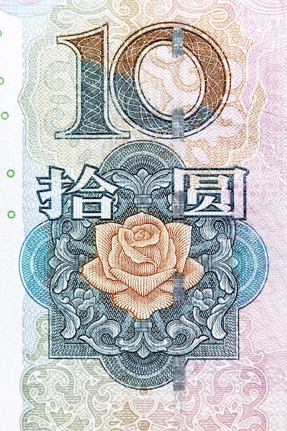 Foto a macroistruzione di dieci yuan bill Chines soldi