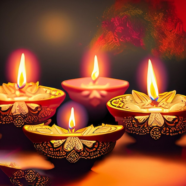 Foto a una illustrazione generata di Diwali, la festa indù della luce, celebrazione della lampada ad olio