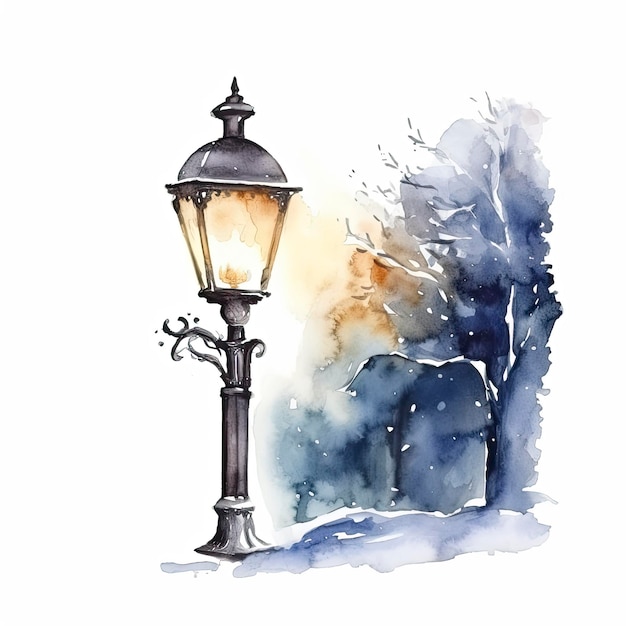 Foto acquerello di una lampada in inverno