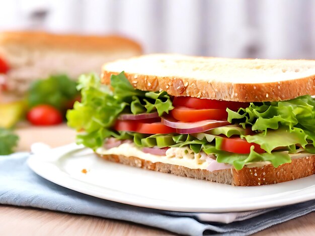 Foto ad alta risoluzione delizioso panino su un tavolo generato dall'AI