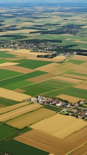 foto aerea da un aereo vista dall'alto strade di campo e città