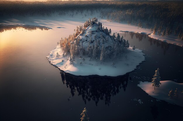 Foto aerea del drone scattata durante l'inverno a Kainuu Finlandia del picco di Vuokatti Vaara