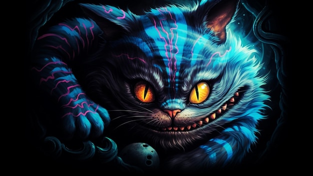 Foto AI del gatto di Halloween nero e blu del personaggio anime