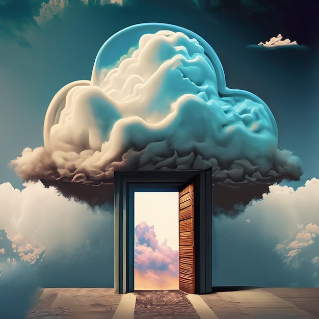 Foto ai generata illustrazione surreale nube di fantasia davanti a una porta