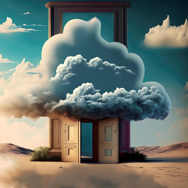 Foto ai generata illustrazione surreale nube di fantasia davanti a una porta