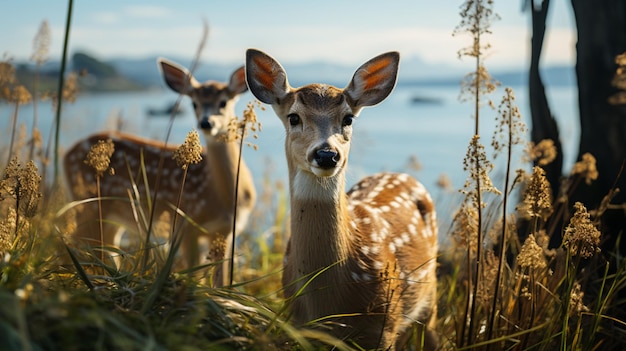 foto animale natura cervo all'aperto mammifero nell'erba generativo ai