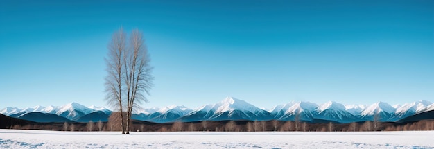 Foto banner panoramica dell'albero delle montagne del paesaggio invernale IA generativa