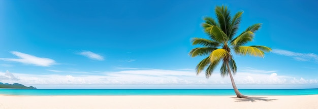 Foto banner panoramica di una spiaggia tropicale con palme IA generativa