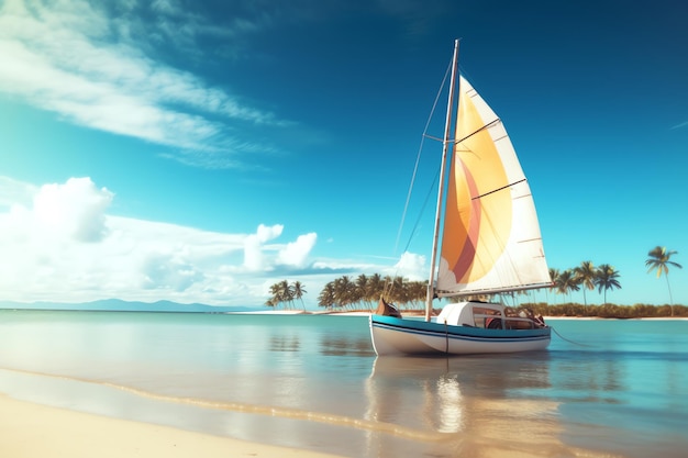 Foto barca a vela ancorata in una spiaggia tropicale ai generata