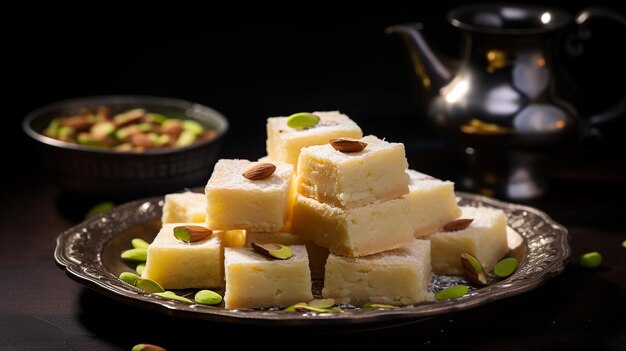 Foto Barfi al latte in polvere noto anche come Mava burfi bianco generato da AI