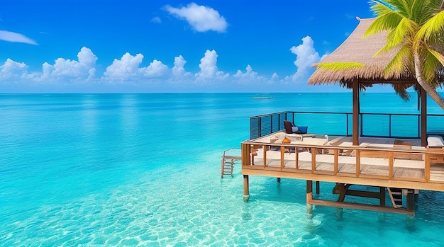 Foto bella vista dalla villa sull'acqua con piscina