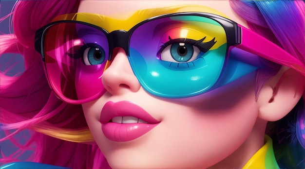 Foto bellezza donna creativa occhiali in lattice astratto moda ritratto colorato da Generative AI