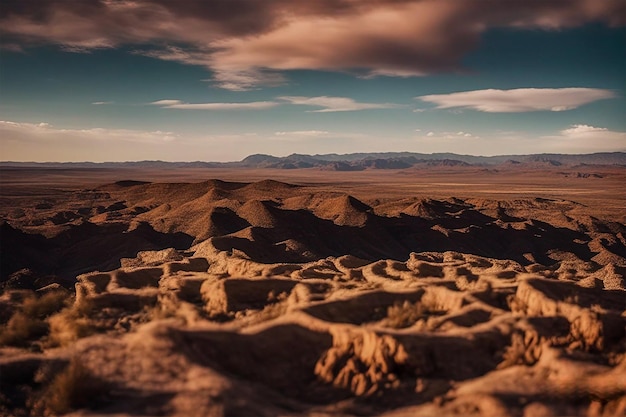 Foto bellissima vista del moderno paesaggio della torta sullo sfondo dell'immagine di rocce e colline