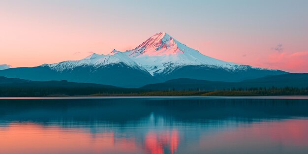 foto bellissime montagne innevate con foresta e fiume di fronte