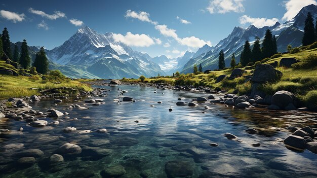 Foto bellissimo lago di montagna sullo sfondo