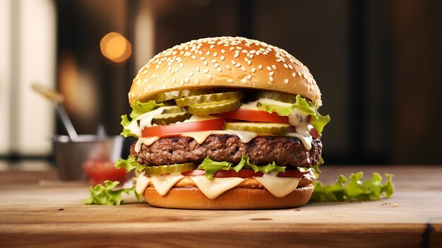 Foto burger e patatine fritte salsa di pomodoro con coca cola o birra