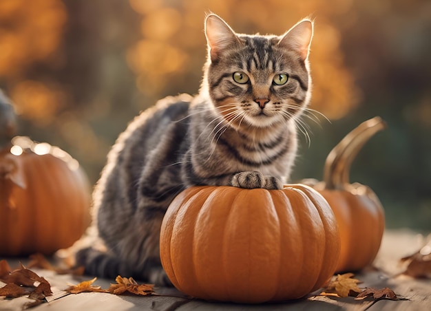 foto carina di gatto e zucca