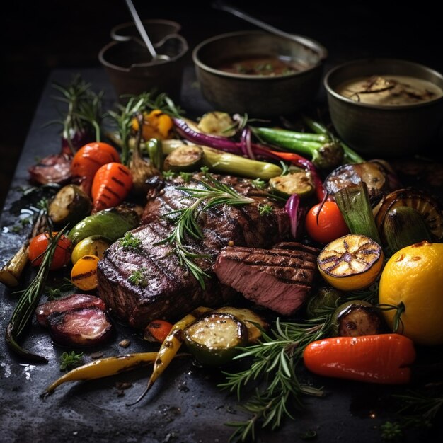 foto carne e verdure alla griglia fanno un pranzo gourmet