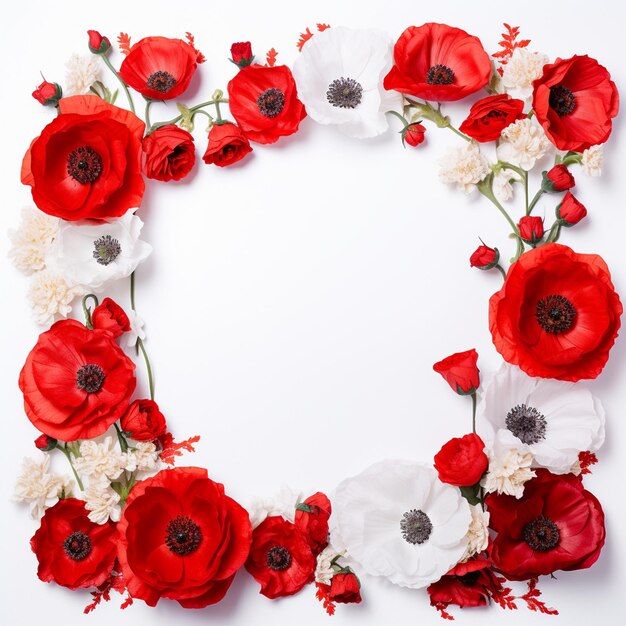Foto carta bianca bianca con fiori di papaveri rossi cornice floreale invito di saluto creativo