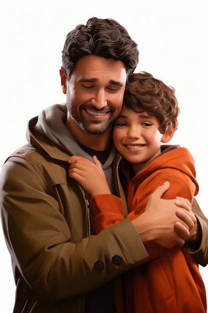 Foto cartone animato 3d di felice padre e figlio