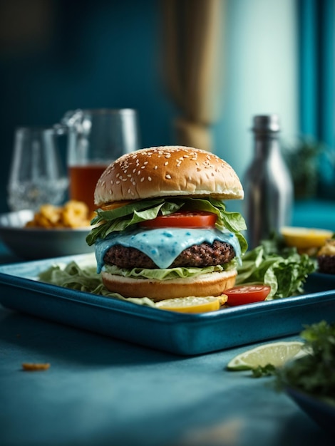 Foto cheeseburger su tavolo di legno ai generativo