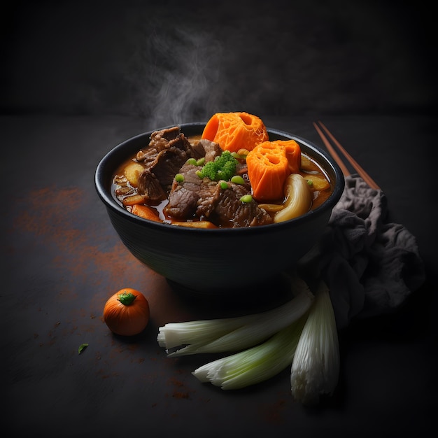 foto cibo cinese, stufato di montone con la carota food photography