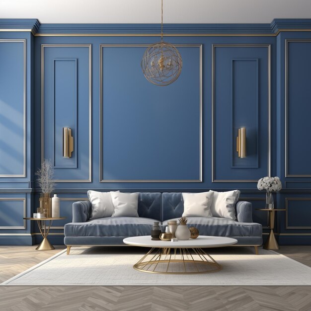 Foto classica parete blu salotto rendering 3D