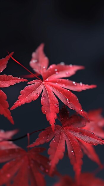 Foto Close up di foglia d'acero rosso con gocce d'acqua su di esso Canada Day Background Wall Paper