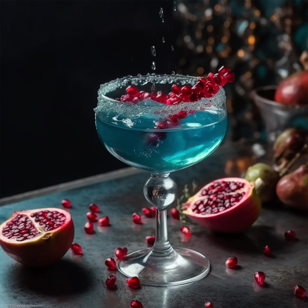 Foto Cocktail blu con melograno e sciroppo