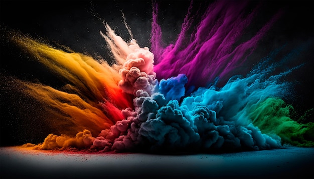 Foto colorata polvere di holi arcobaleno misto