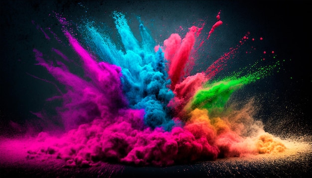 Foto colorata polvere di holi arcobaleno misto