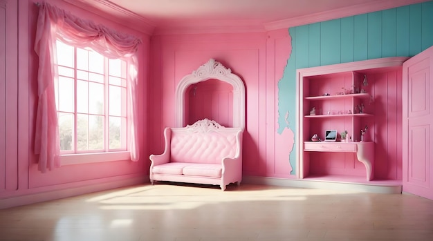 foto colorata rosa dell'interno della casa delle bambole Barbie