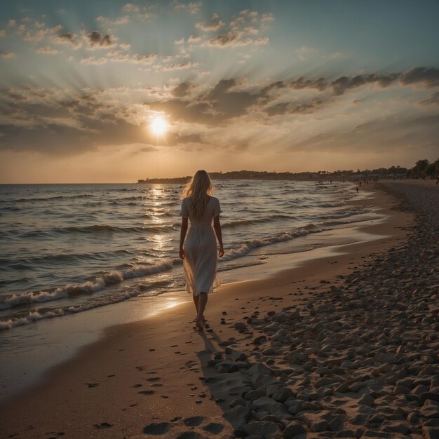 foto completa di una donna che trascorre un giorno da sola sulla spiaggia