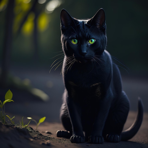 Foto con gatto nero con bellissimo sfondo