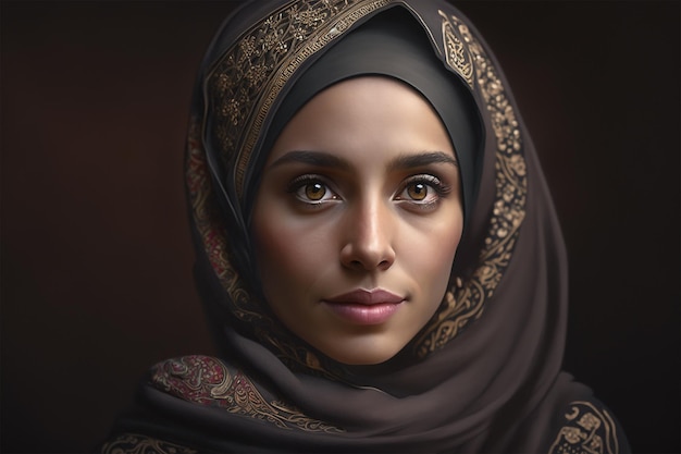 Foto concept art illustrazione potrait donne sulla tecnologia generativa ai hijab