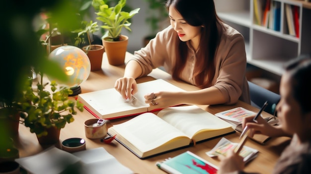 foto concetto di istruzione studente che studia e brainstorming concetto di campus generato da AI