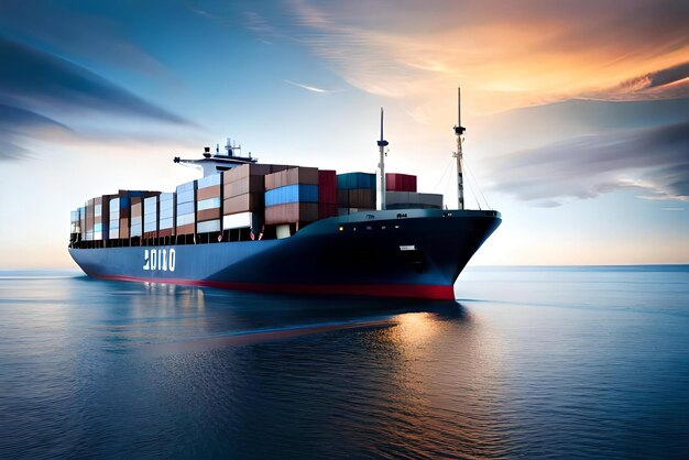 foto concetto di spedizione grande nave da carico con container nel porto