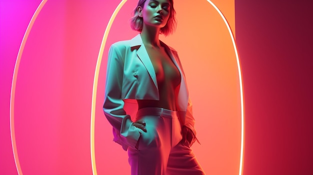 foto corpo pieno di super modella elegante alla luce al neon