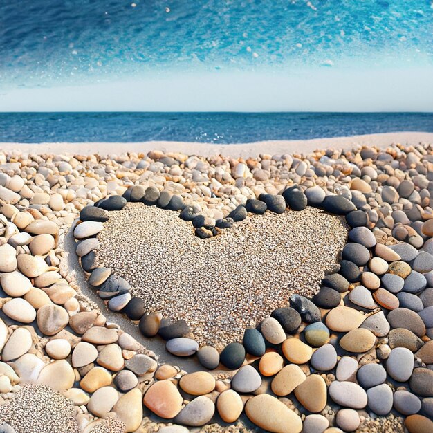Foto cuore fatto di ciottoli su una spiaggia generativa ai