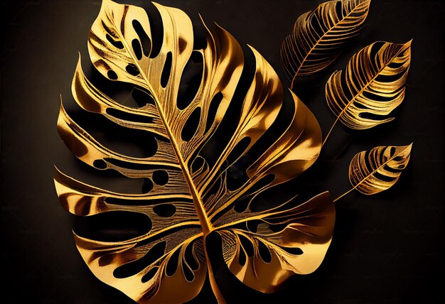 Foto d'oro monstera deliziosa pianta foglia lusso monstera foglie d'oro sfondo Genera Ai